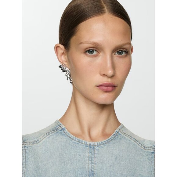 Kim Silver-Tone Asymmetrical Butterfly Earrings - Stainless Steel Earrings - Picture 2 of 10